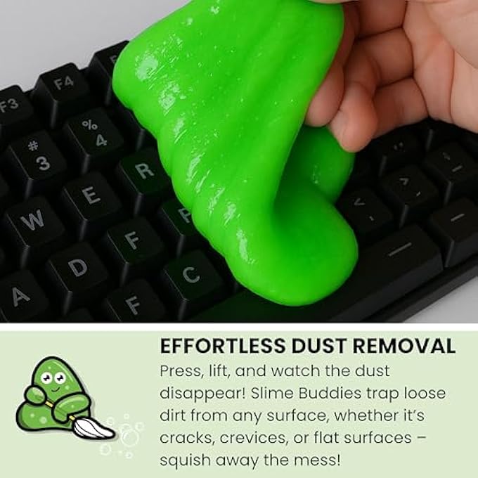 Slime Buddies CLEANING GEL | GREAT FOR CAR INTERIORS, CUP HOLDERS, KEYBOARDS & MORE | REUSABLE CLEANING SLIME (PACK OF 3 - LEMON, APPLE, STRAWBERRY) (APPLE) - Image 4